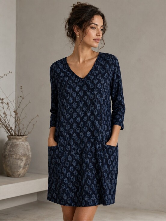 Yargici Dresses & Skirts - Yargici Blue Leaf Print Pocket Dress Medium 40 M